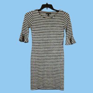 Banana Republic White & Navy Blue Stripped Dress Size 00P Short Flutter Sleeves